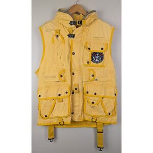 Vintage Polo Ralph Lauren Naval Station Utility Vest w/ Hood Yellow XL
